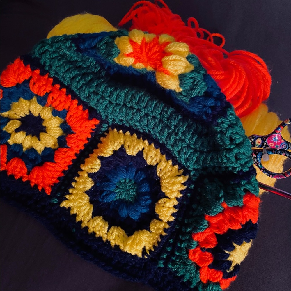 Hand made crochet granny square bucket hat